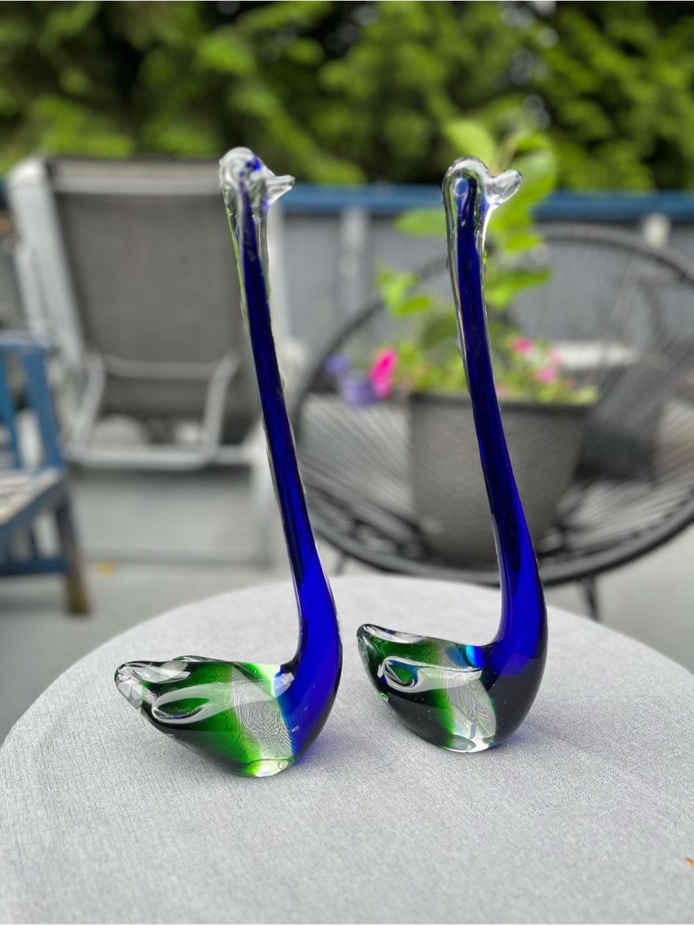 Vintage Murano Style Glass Bird Figurines Pair Blue Green Sommerso - Picture 16 of 16